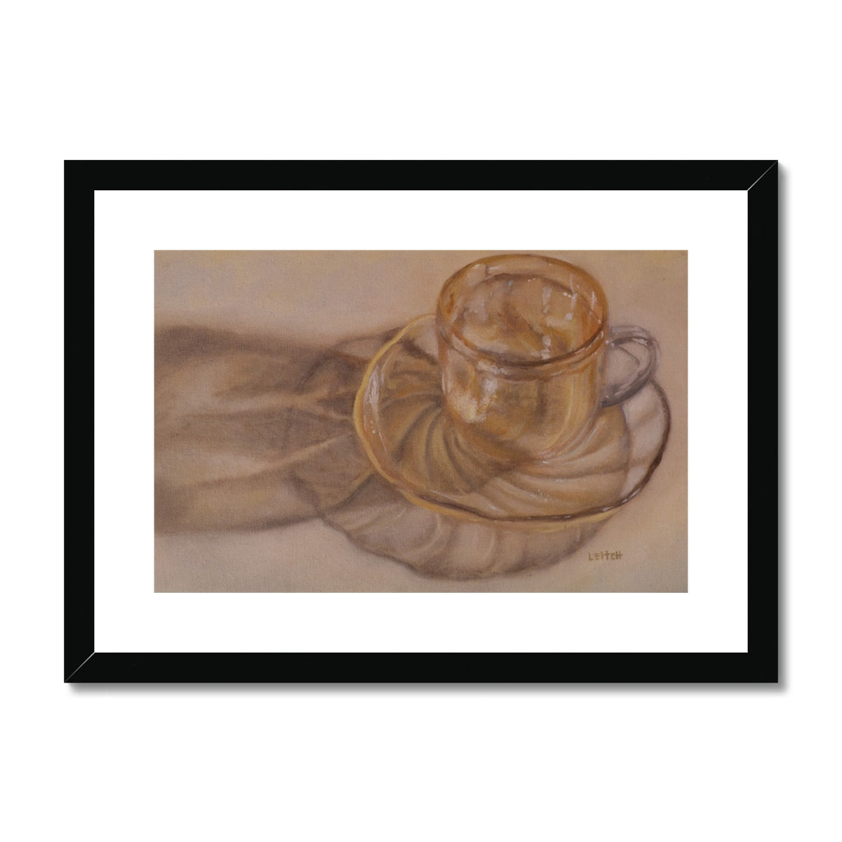 oil painting of vintage glass teacup and saucer