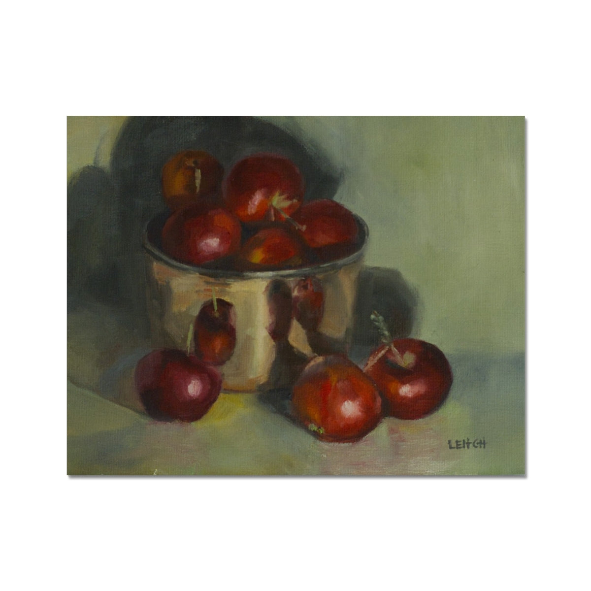 painting of crabapples and small copper bowl