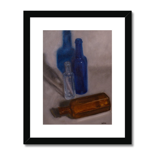 oil painting of three antique glass bottles