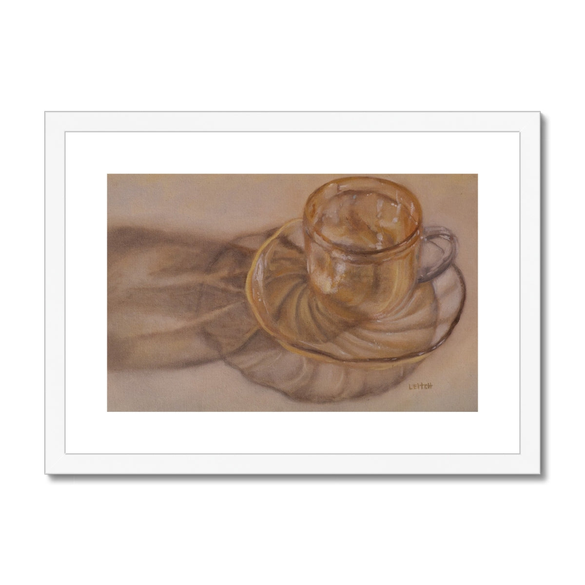 oil painting of vintage glass teacup and saucer