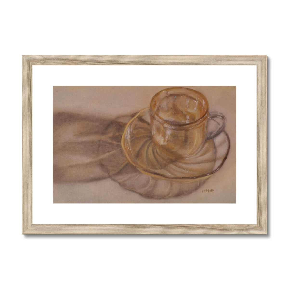 oil painting of vintage glass teacup and saucer